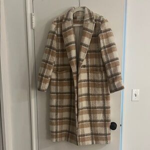 LOFT Cream and Brown Plaid Teddy Jacket